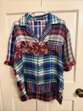 Pierre-Louis Mascia Casual Multicolor Patchwork Plaid Women's Shirt size Large